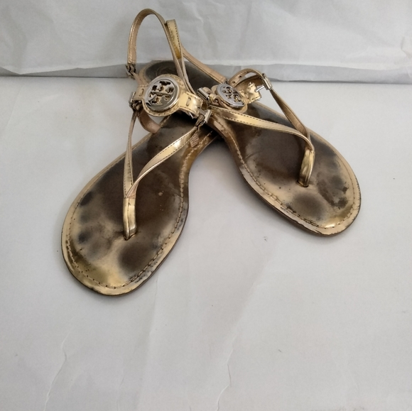 Tory Burch Metallic Gold Ali Thong Sandal Sz 8.5 - Picture 6 of 16
